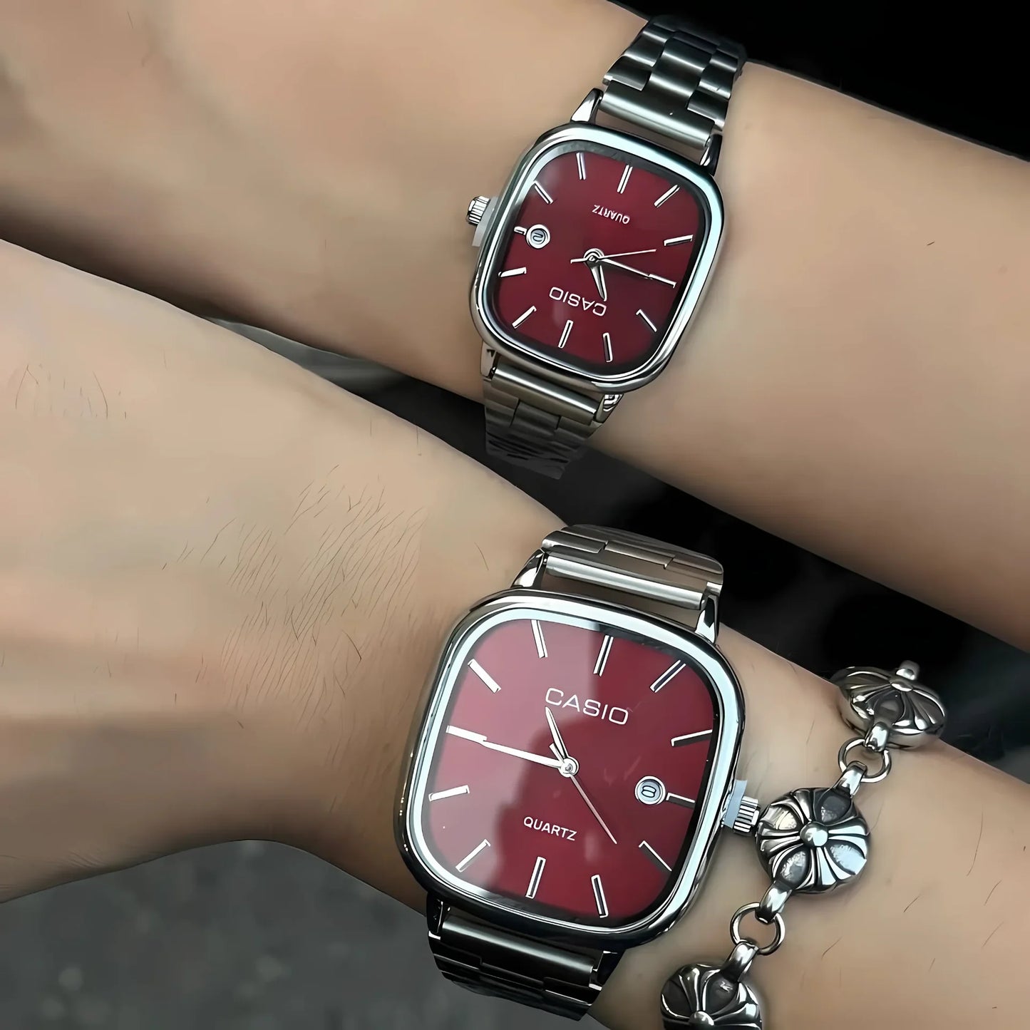 Casio Gri Vintage Saat Seti Vişne Kırmızısı