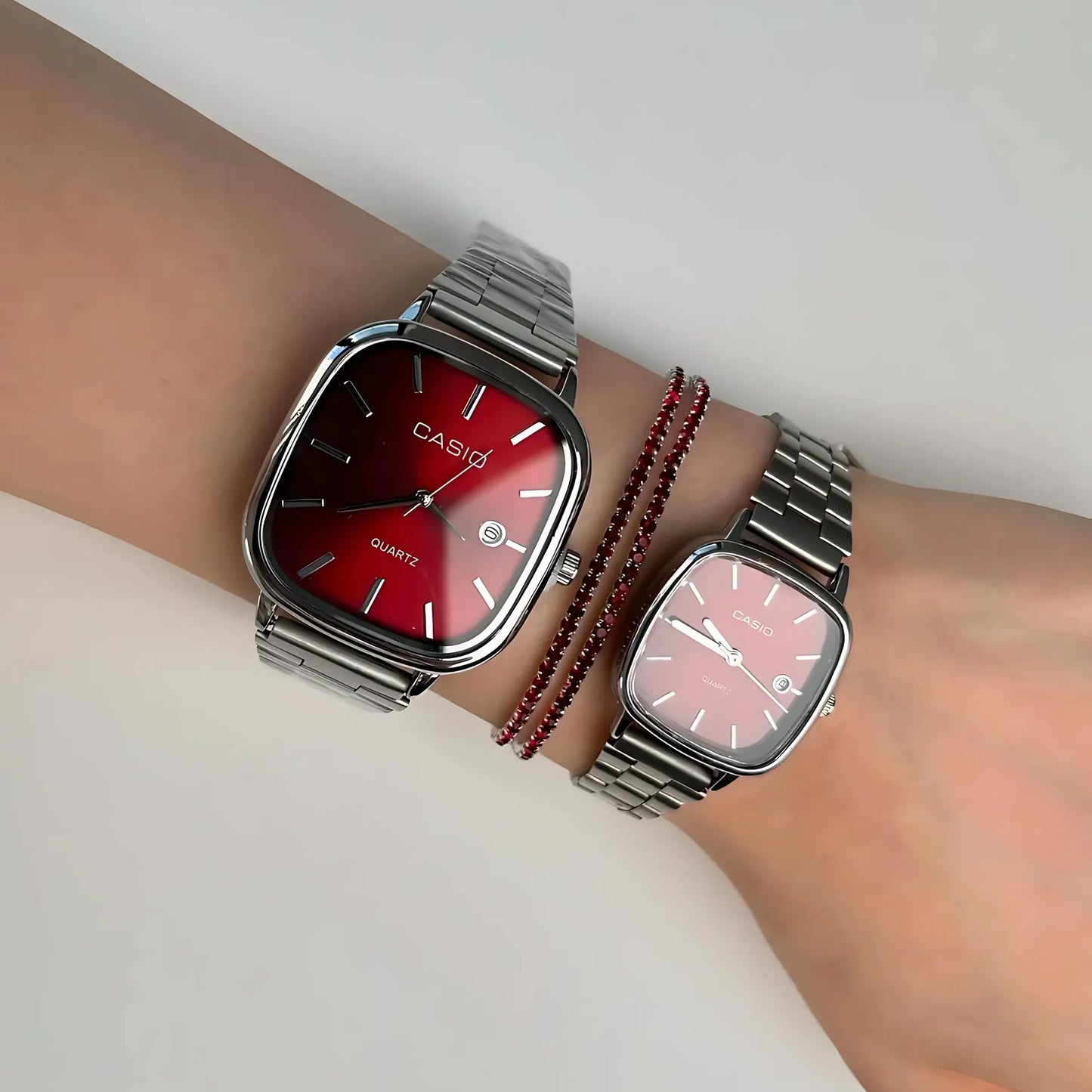 Casio Gri Vintage Saat Seti Vişne Kırmızısı