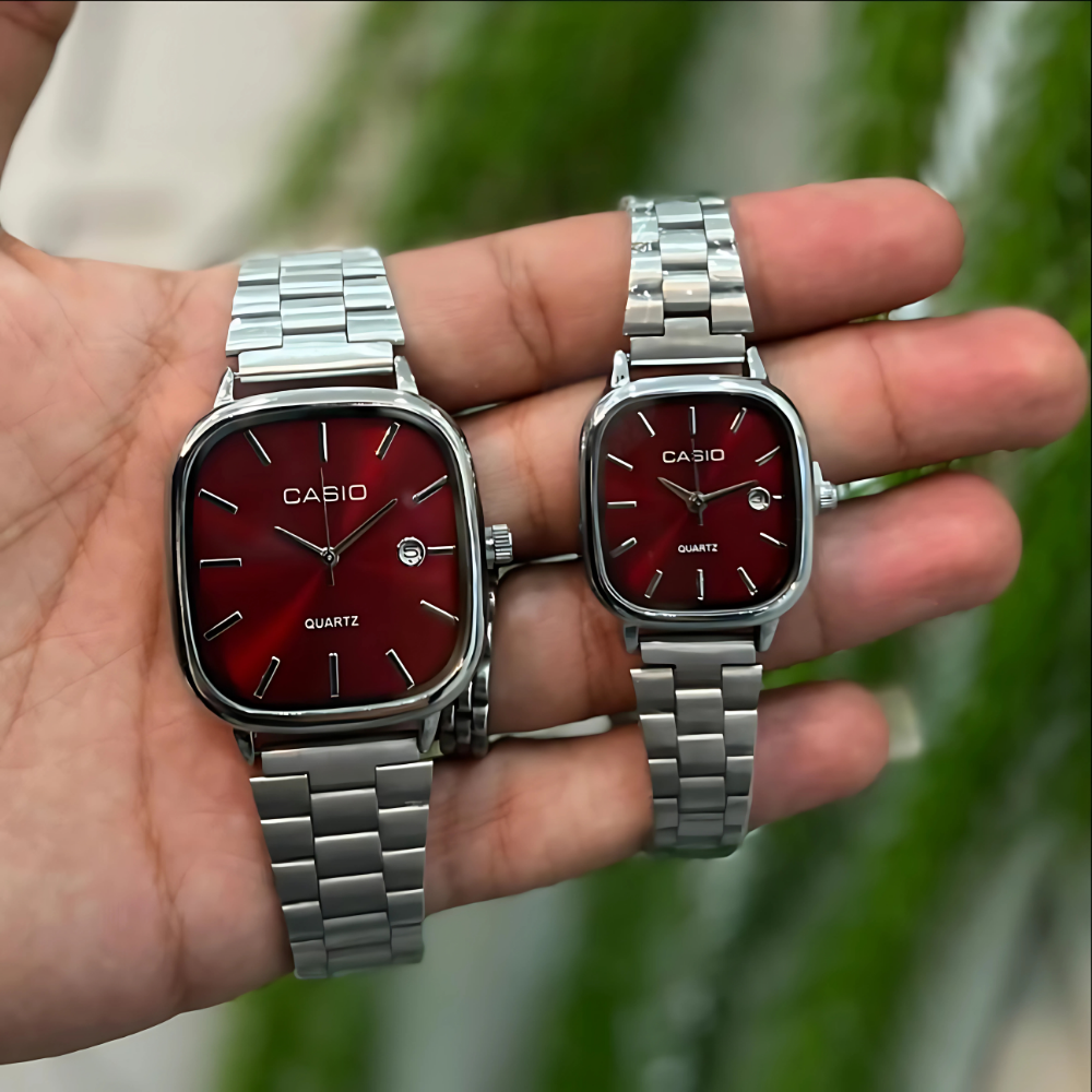 Casio Gri Vintage Saat Seti Vişne Kırmızısı