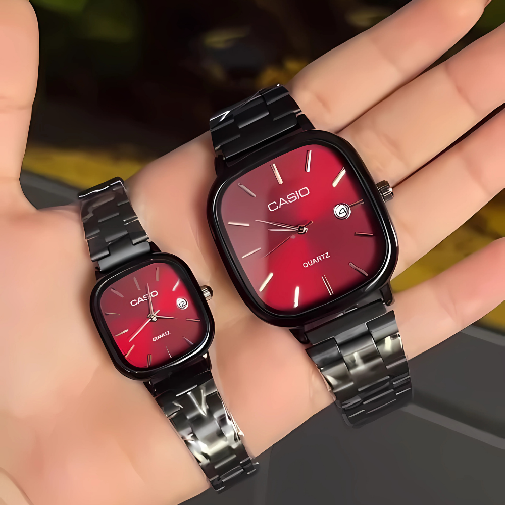 Casio Siyah Vintage Saat Seti Vişne Kırmızısı