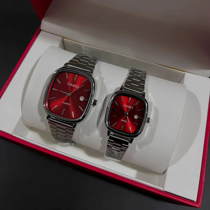 Casio Gri Vintage Saat Seti Vişne Kırmızısı