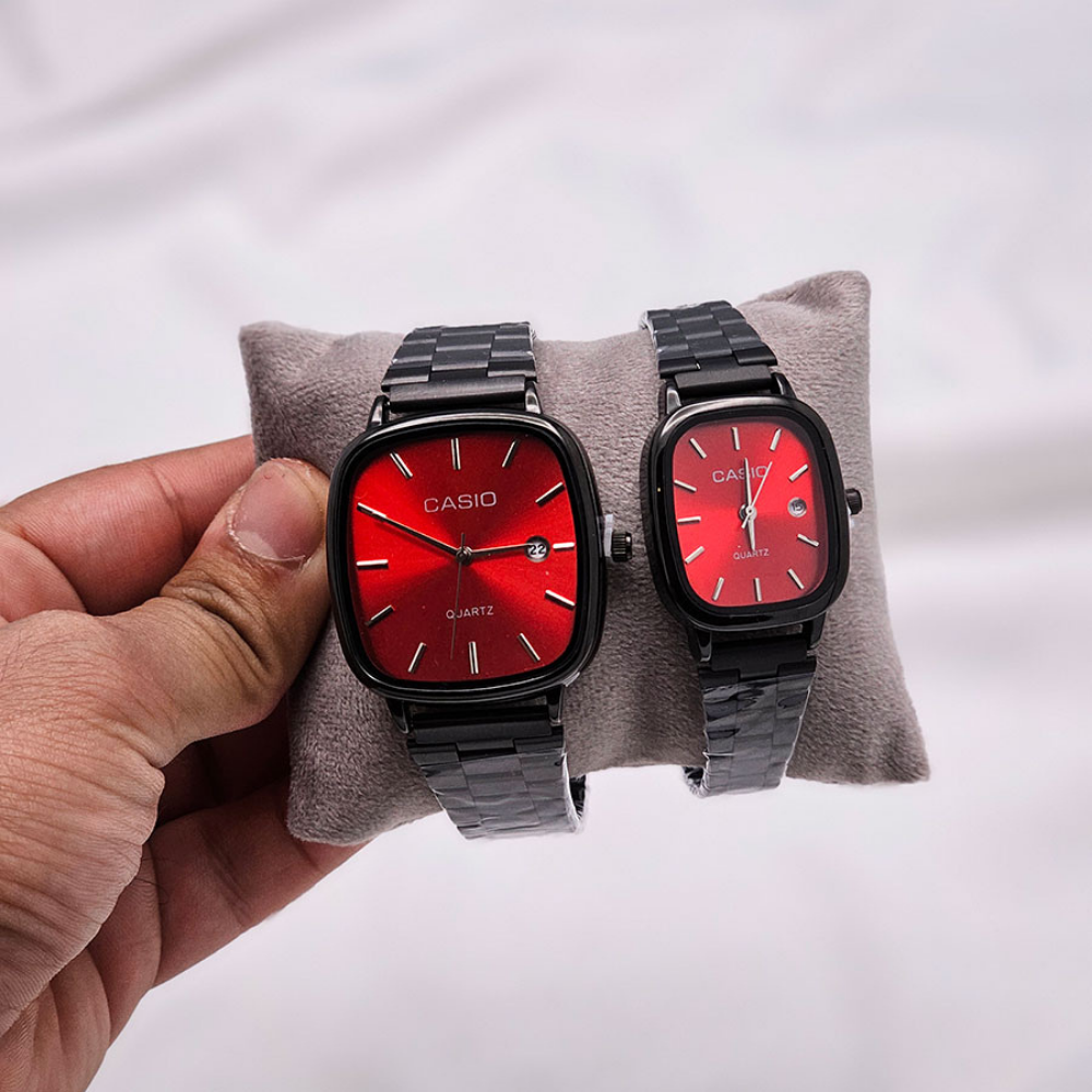 Casio Siyah Vintage Saat Seti Vişne Kırmızısı