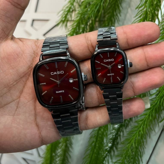 Casio Siyah Vintage Saat Seti Vişne Kırmızısı