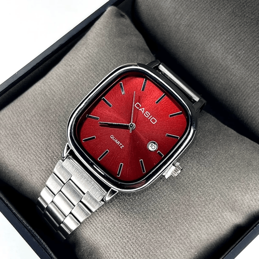 Casio Gri Vintage Saat Vişne Kırmızısı
